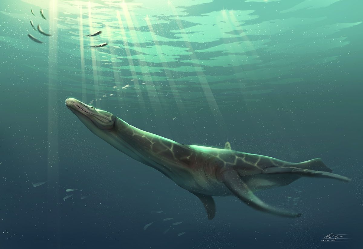 ILLUSTRATION  concept art Digital Art  painting   Creature Design Dinosaur fishing Ocean scene leviathan