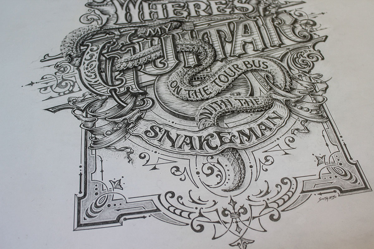 dave smith David Smith guitar book cover sketch design pencil sketch victorian art Sign writting Bernie Marsden