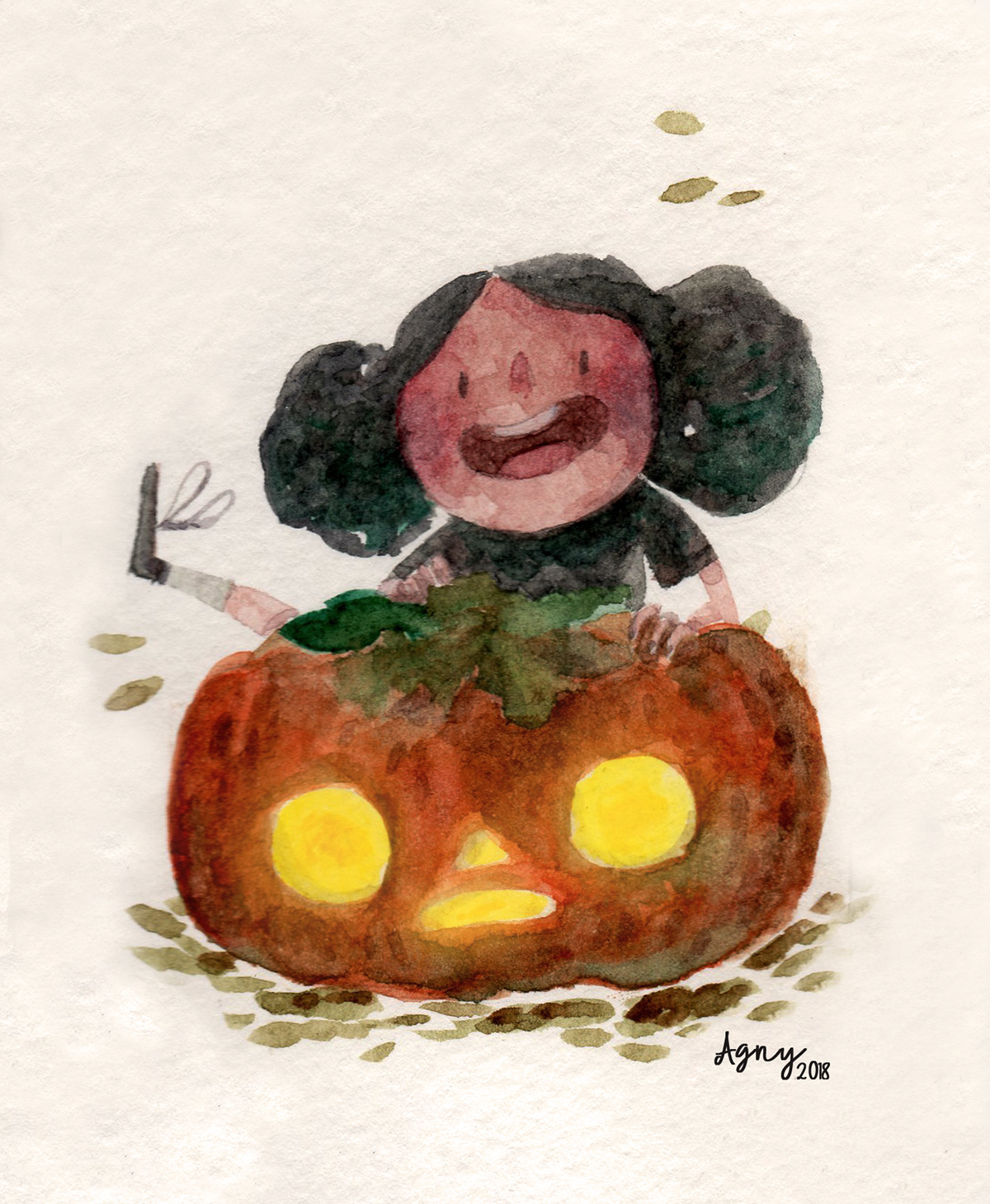 Halloween children illustration pumpkin watercolors october spooky autumn doodle children book orange