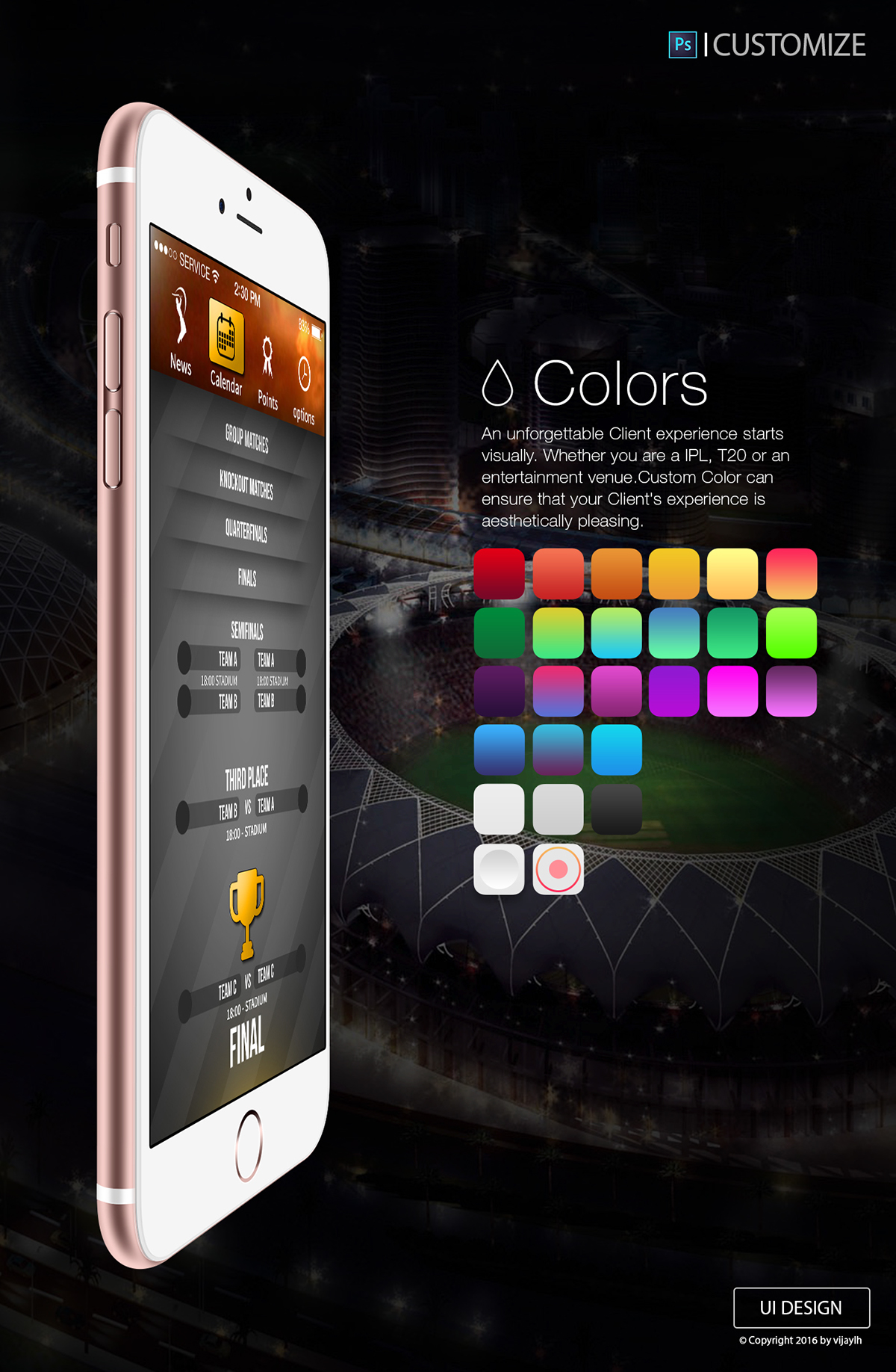 Cricket IPL IPL2016 Calender App UI Screen app ui vijaylh