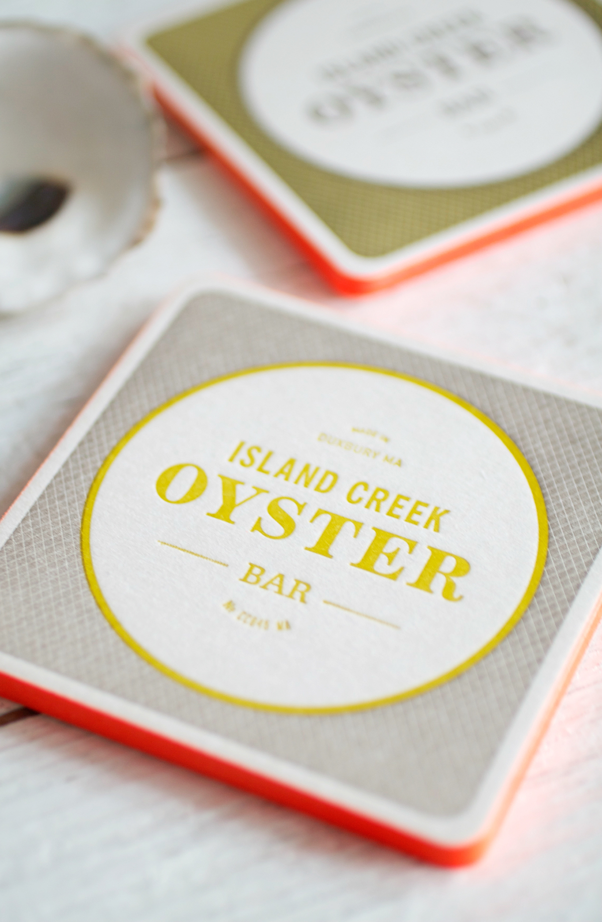 restaurant print envelope bar seafood identity logo menu Coasters letterpress Custom vintage Website neon oysters