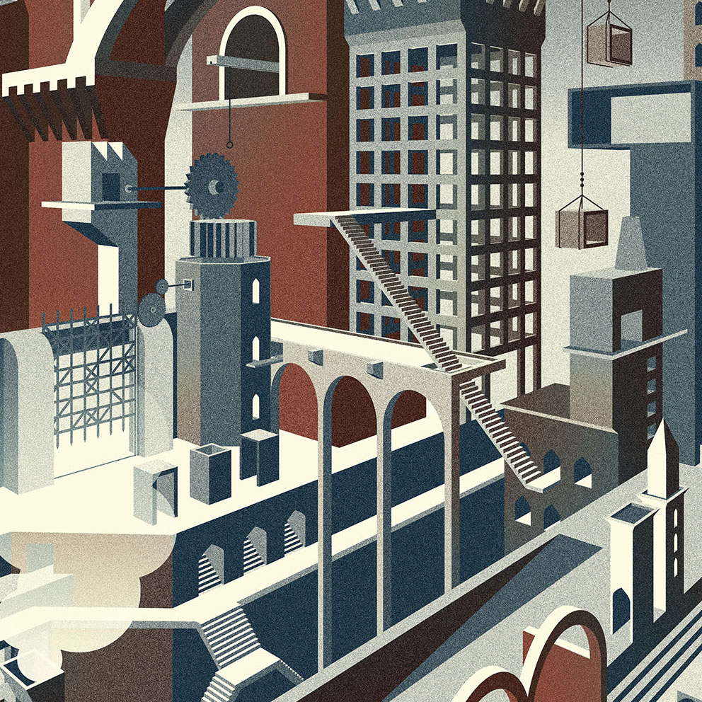 Illustrator chalk vector affresco digital city blue Bluecity design andrea mazzucato