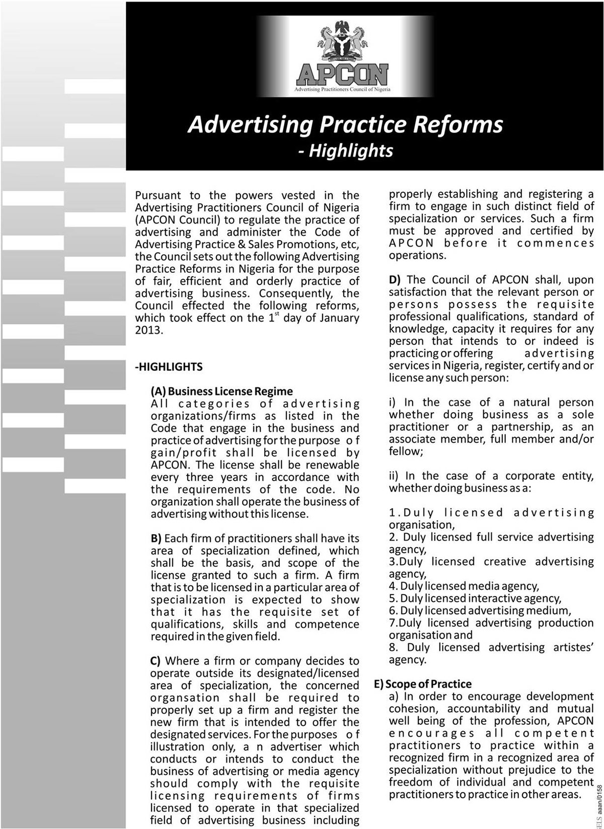 advertising practice reform apcon   apcon advertising practice registration practitioners nigeria APCON NIGERIA