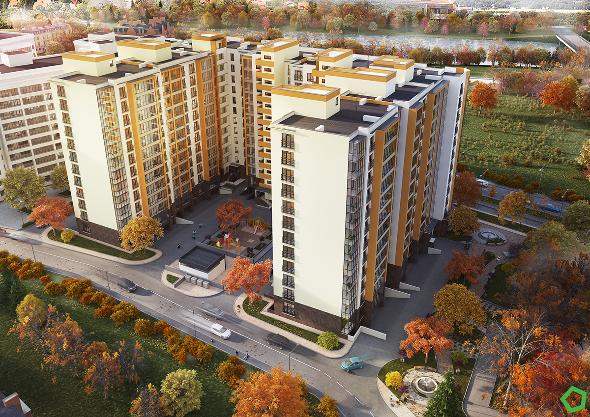 awesome building Ivano Frankivsk yellow visualization Render