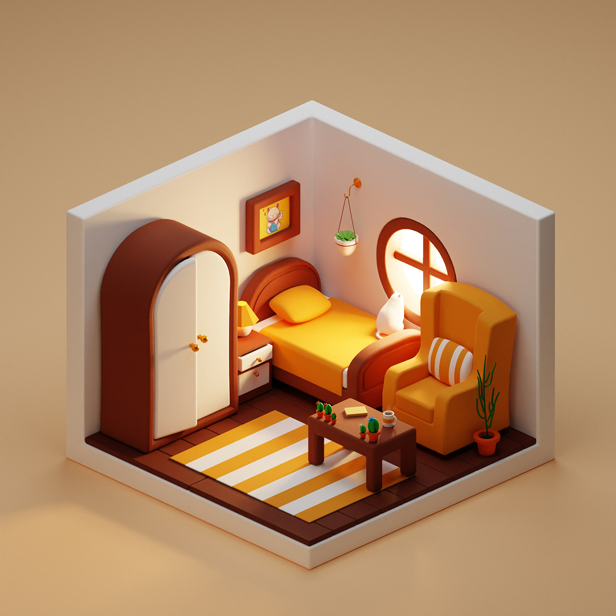 3D Isometric Cute Bedroom on Behance