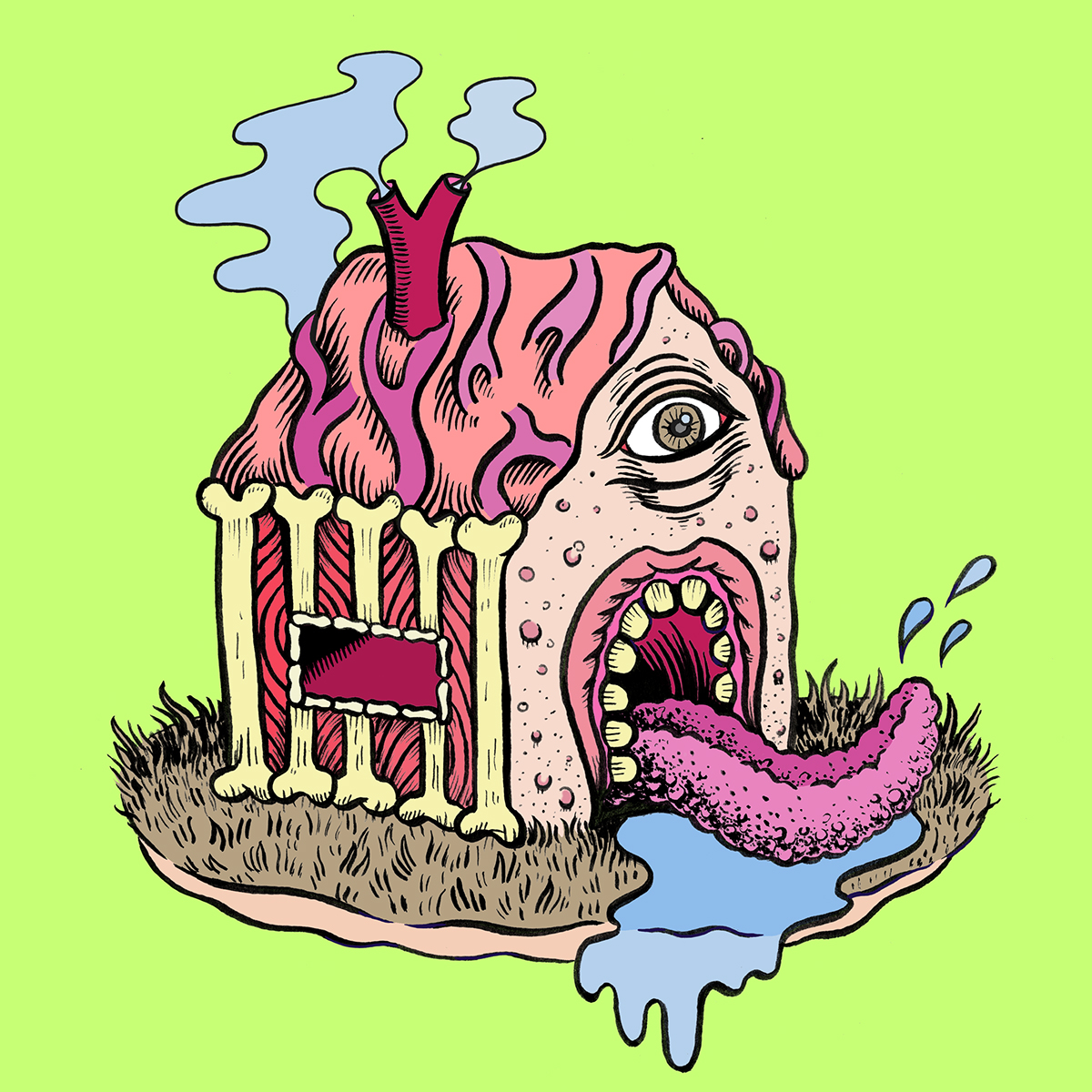 digital surreal Personal Work quirky weird colorful house dream inktober