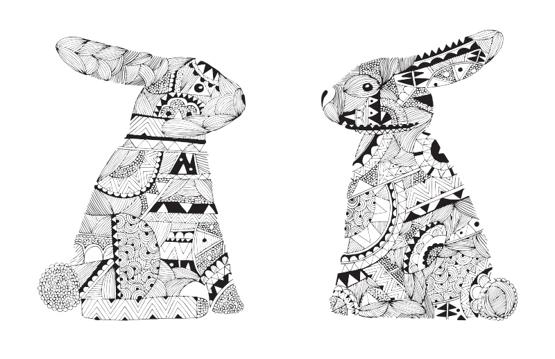bunny rabbit carrots aztec pattern doodle black and white animals forest Nature