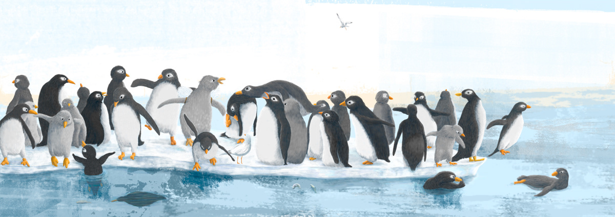 children´s book brushes penguins fine art textures