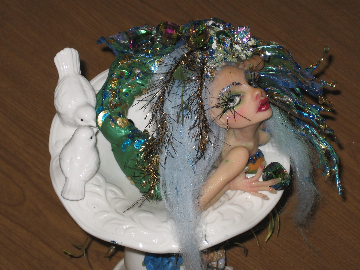 Mermaid  Fantasy polymer clay figurine O oak sculpture