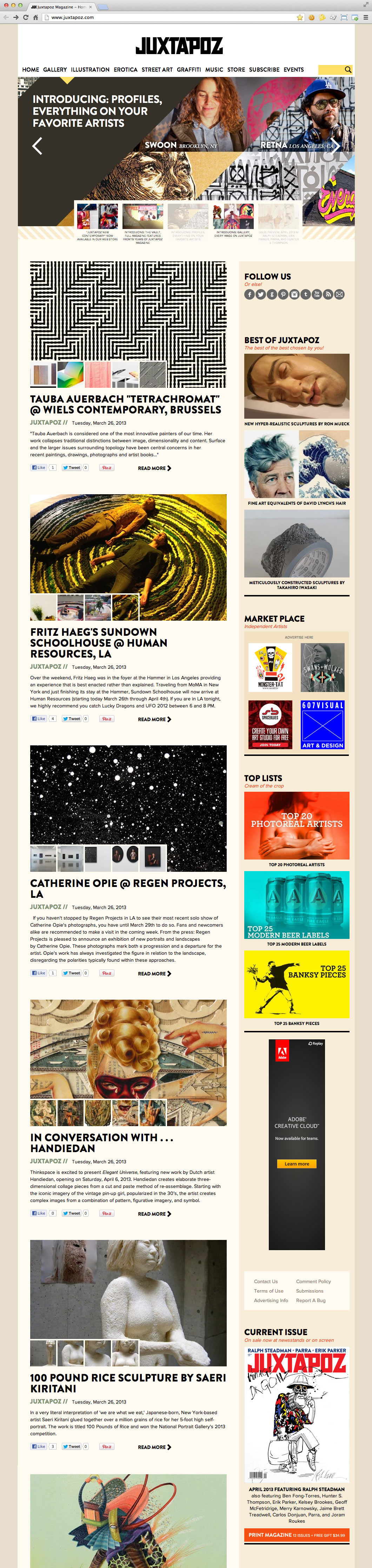 Adobe Portfolio juxtapoz magazine Website online redesign Juxtapoz.com art