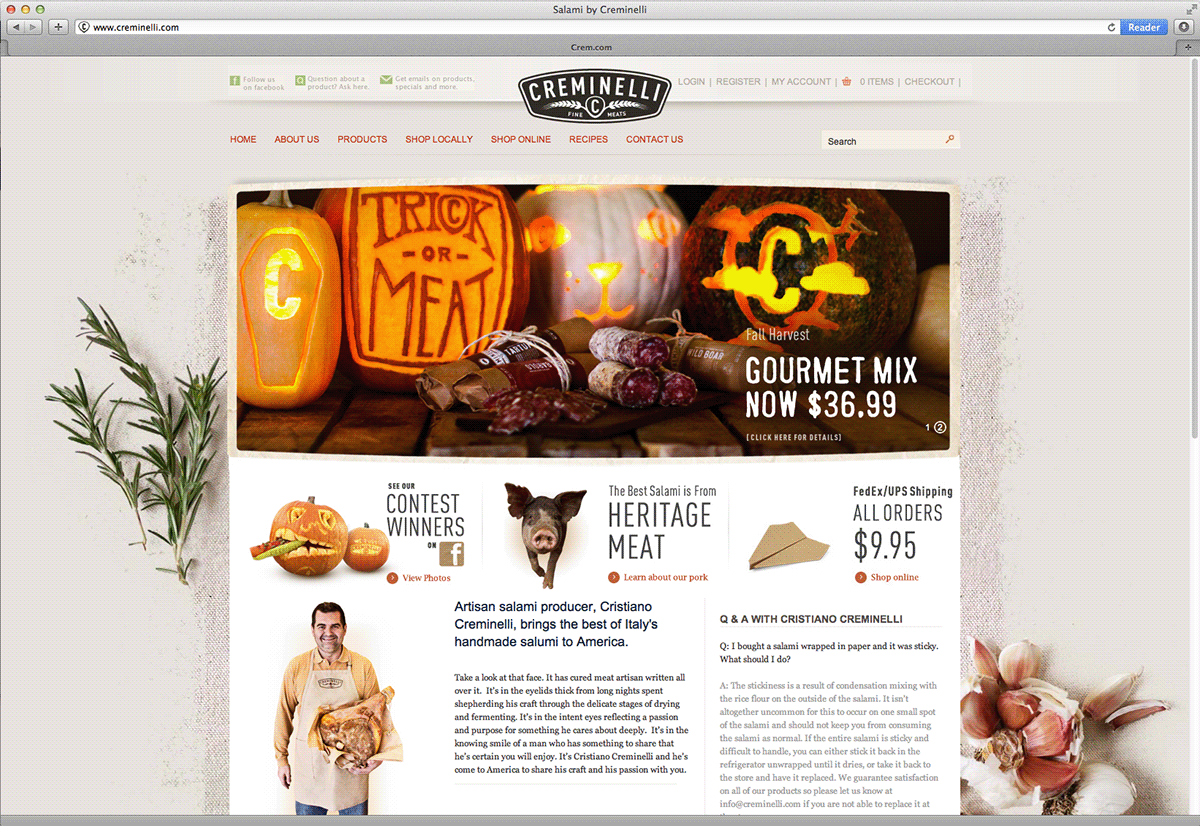 Creminelli Fall promo  pumpkins  carving harvest  Salami cristiano Website