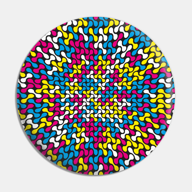 warped metaballs pattern cmyk colour pin badge