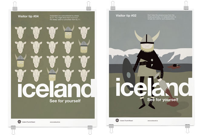 iceland tourism helvetica Scandinavia campaign poster Illustrator clean folksy humor