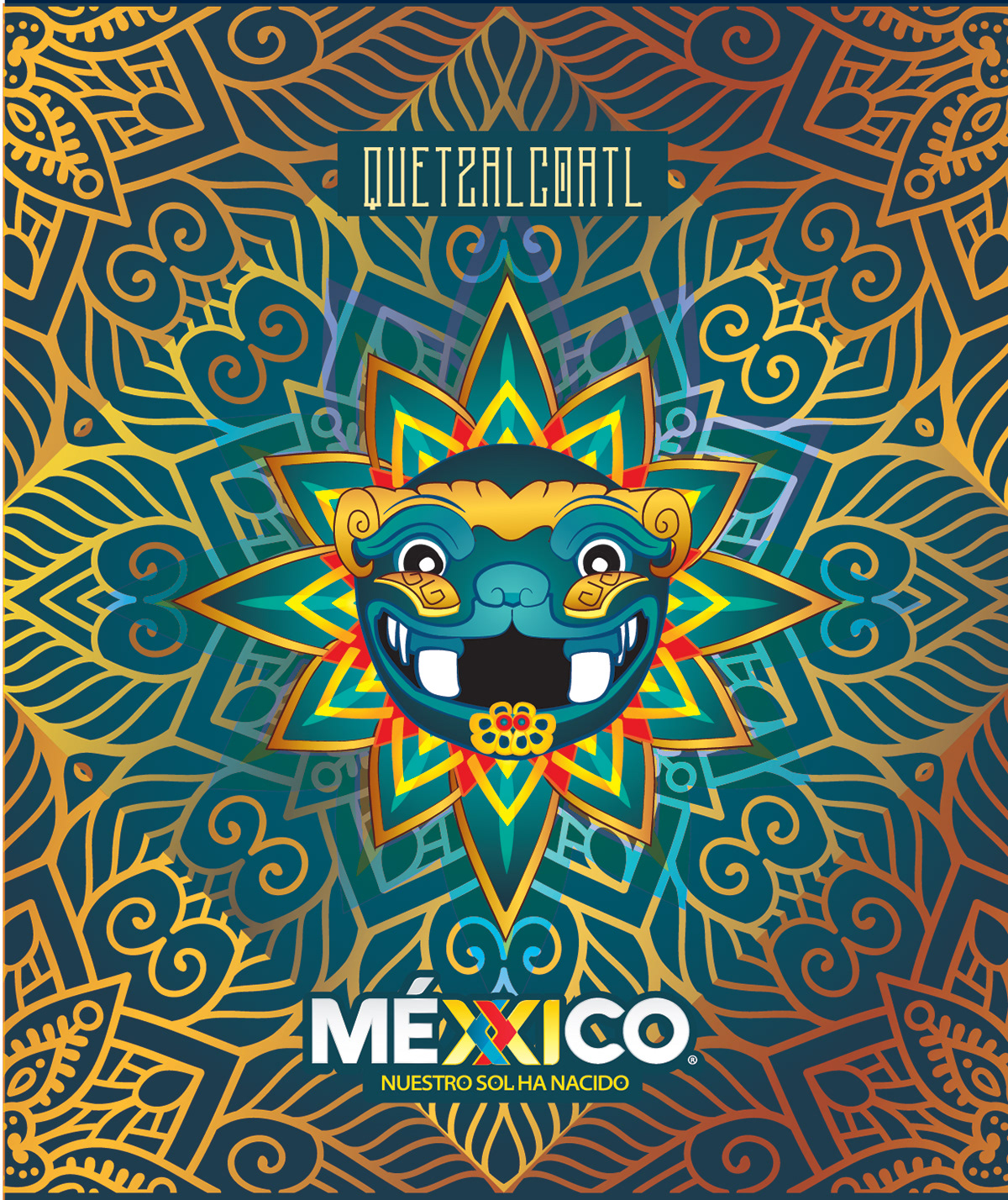 Ilustración de Quetzalcoatl con aspecto multidimensional para aplicación en diseños personales
