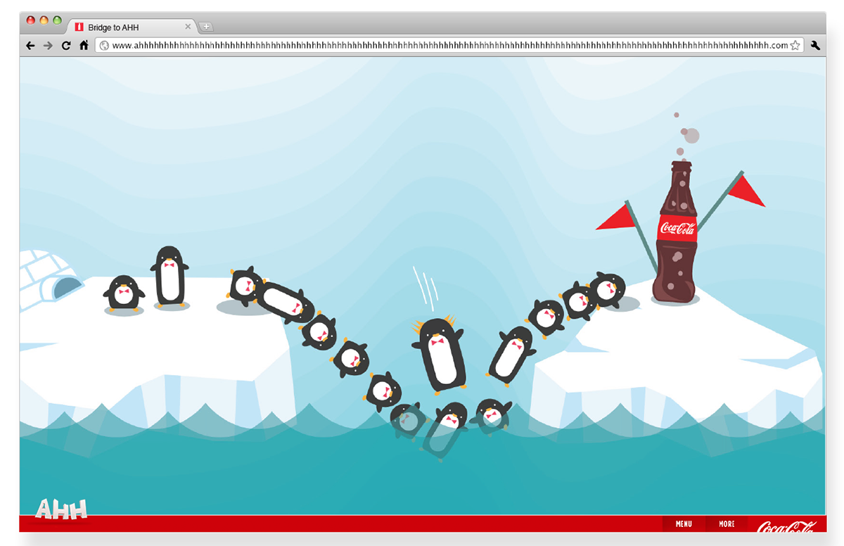 Coca-Cola coke cola ahh ahh.com drink soda game interactive penguin bridge claw machine HIFIVE chameleon