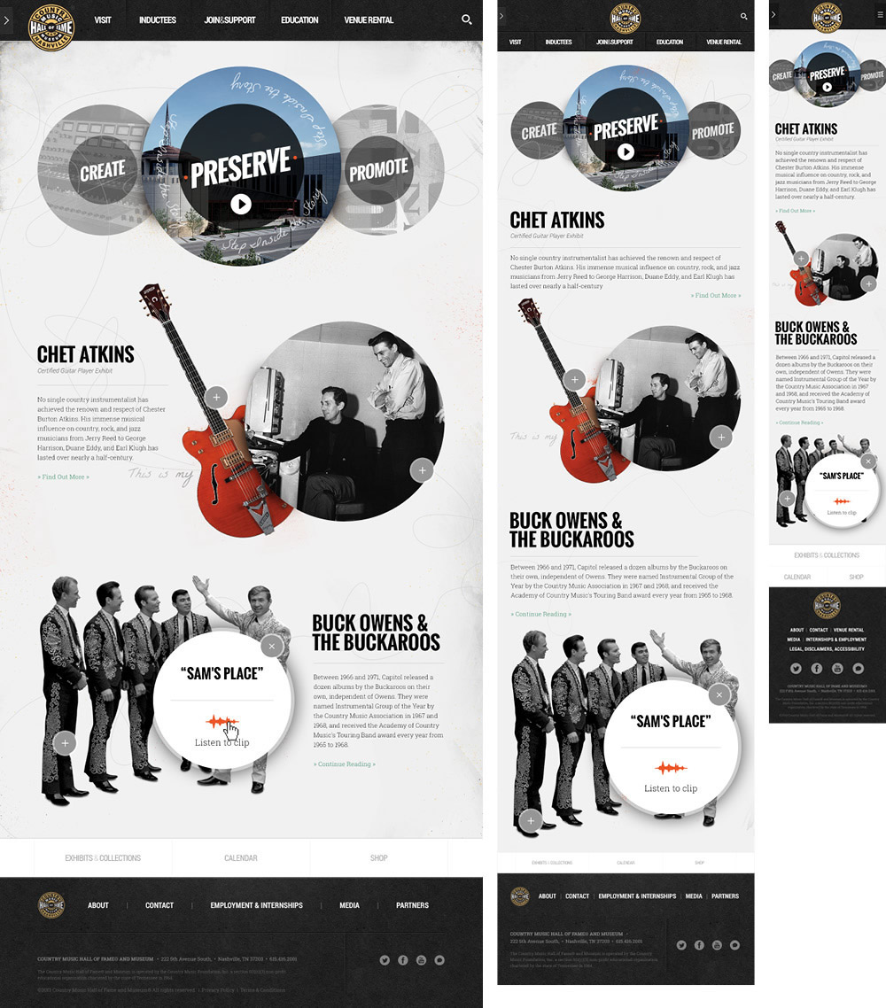 Responsive rwd Country Music Hall of Fame museum Website