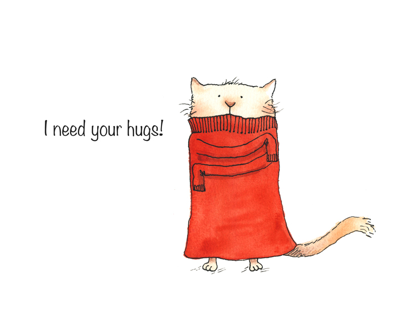 Adobe Portfolio kitty kitten watercolor Cat red sweater Lady cards