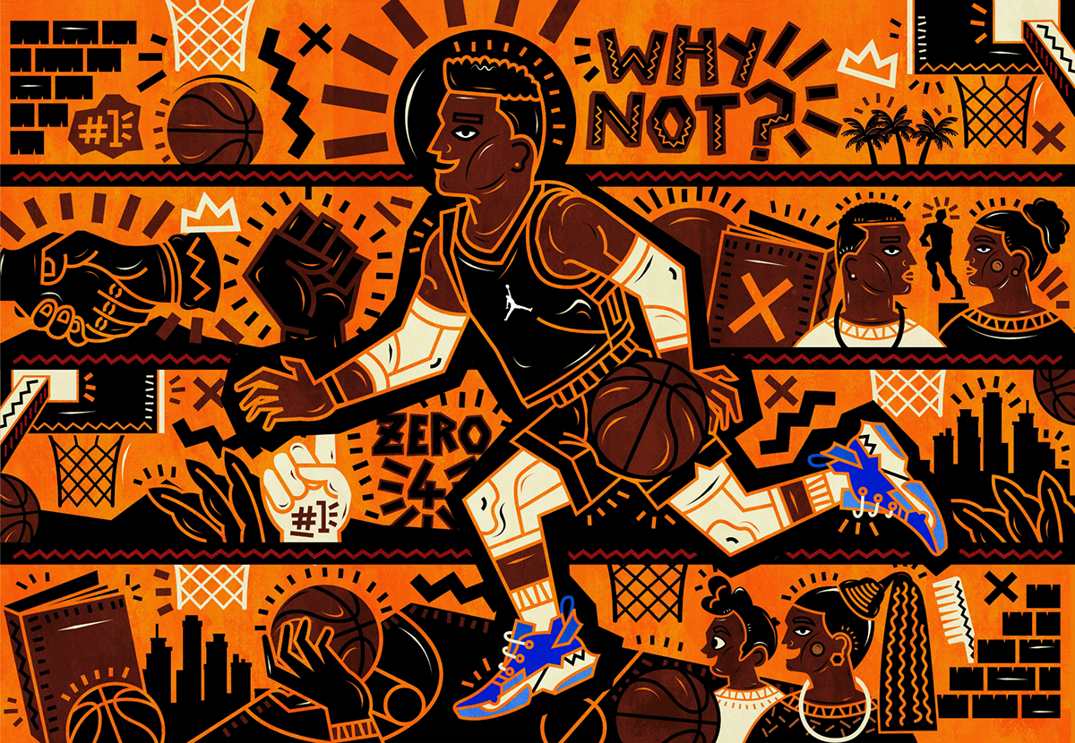 adobe illustrator basketball Character design  Digital Art  ILLUSTRATION  jordan Nike Poster Design Russell Westbrook typography  