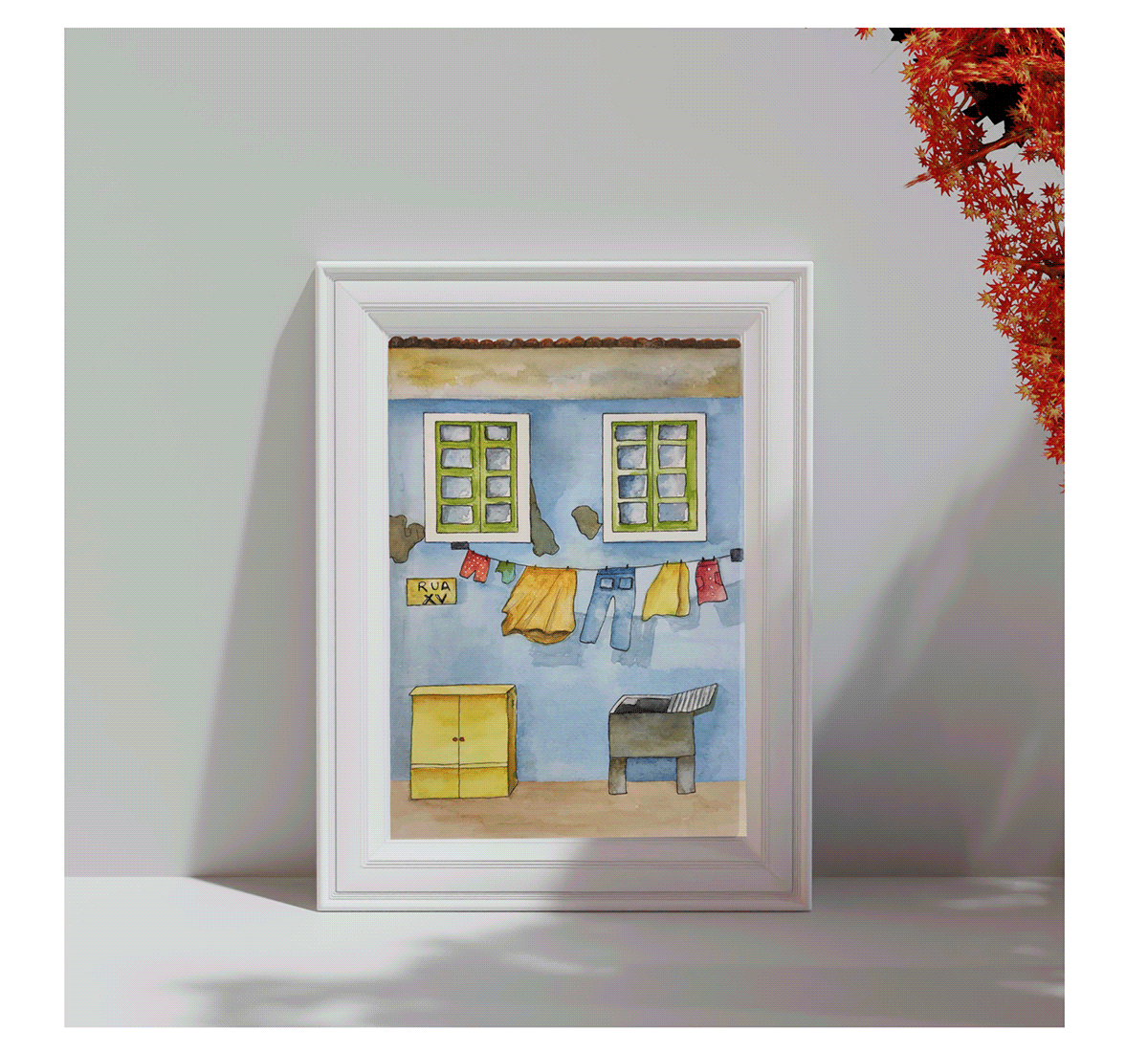 watercolor kidlit art frame artwork houseillustration home Clotheslines laudry calendar publishing  