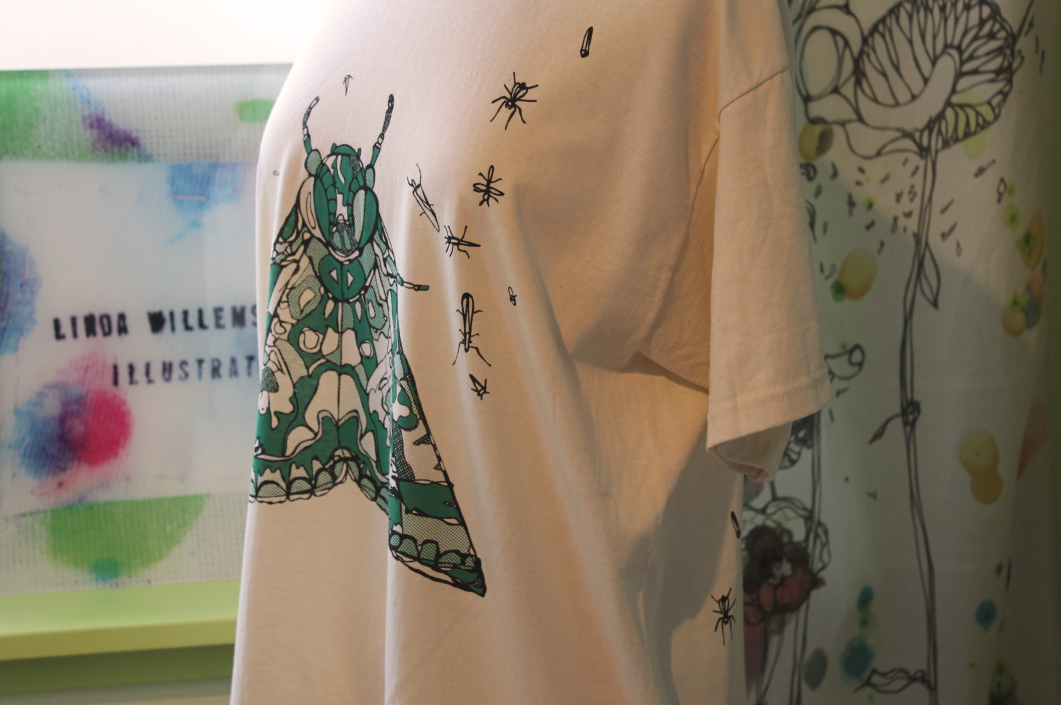 placement tee tshirt Insects ink paper textile moth screenprint entomology Nature green bzzz nighttime artprint