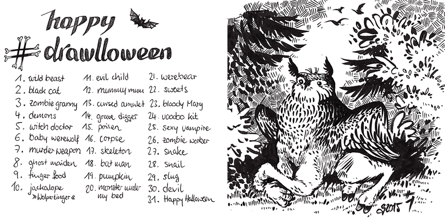 ink Tusche inktober drawlloween Halloween brushpen characters creatures caricatures animals blackandwhite sketches