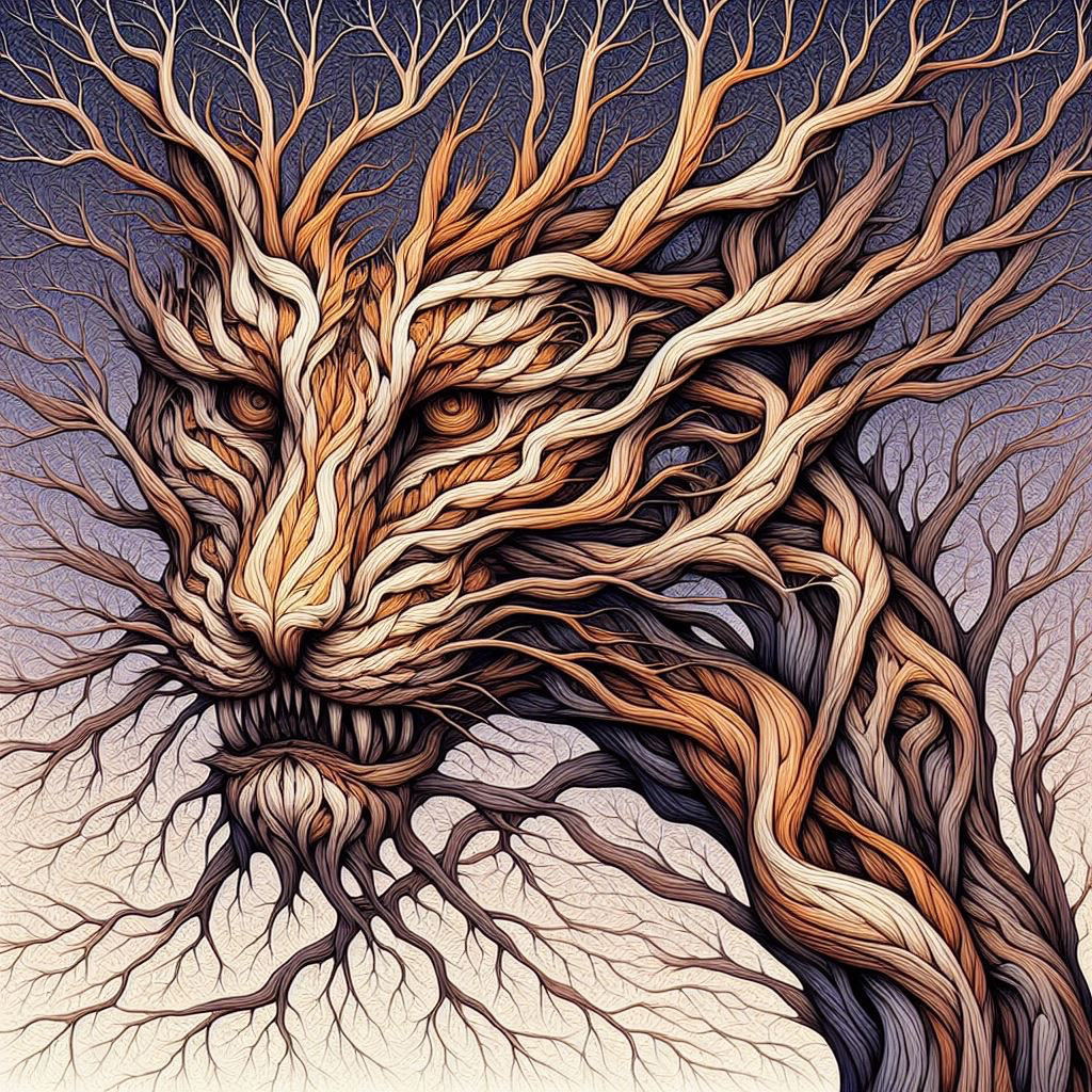 deer tiger lion Leafless Tree shapes illusion psychedelic formations