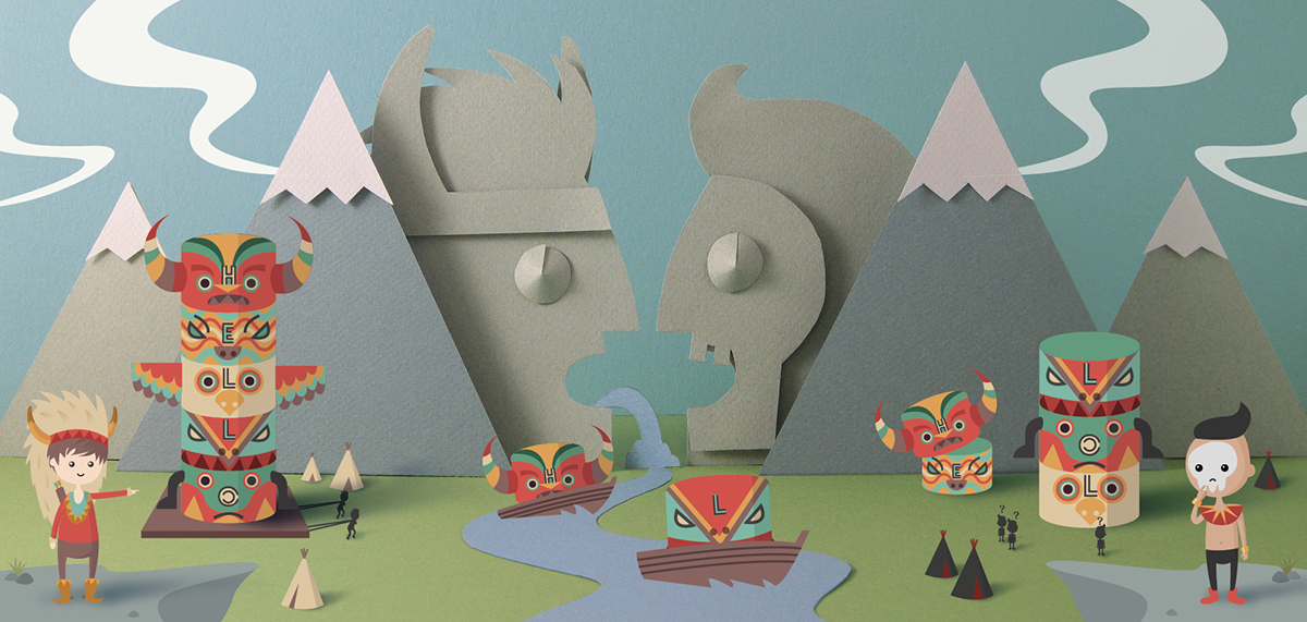 paper craft vector Landscape cartoon communication