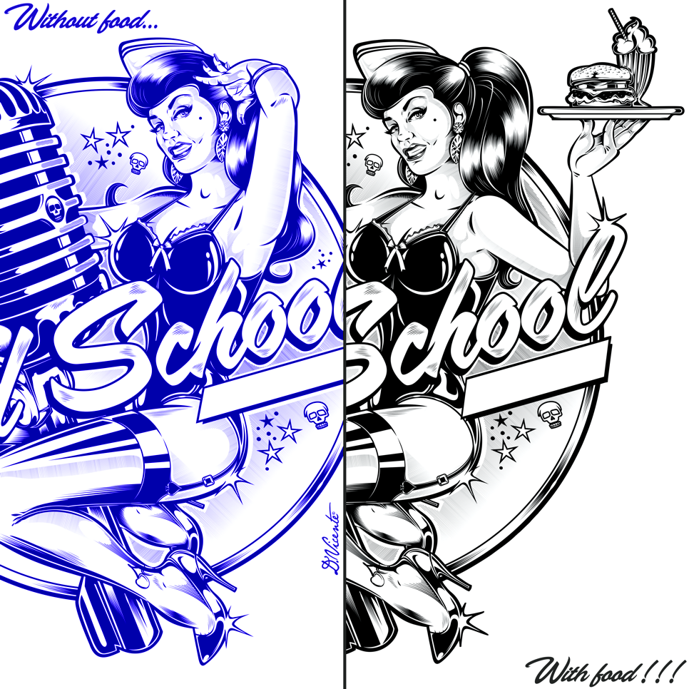 Adobe Portfolio pin-up diner american diner Fast food Rockabilly rock'n'roll tattoo Pin-up Girl old school microphone fifties pinup D.VICENTE david vicente