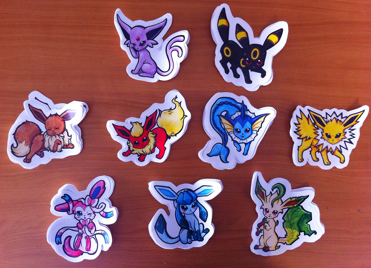 Pokemon Eevee eeveelution fanart Nintendo cute animals tshirt design chibi anime Copic poster stickers sticker