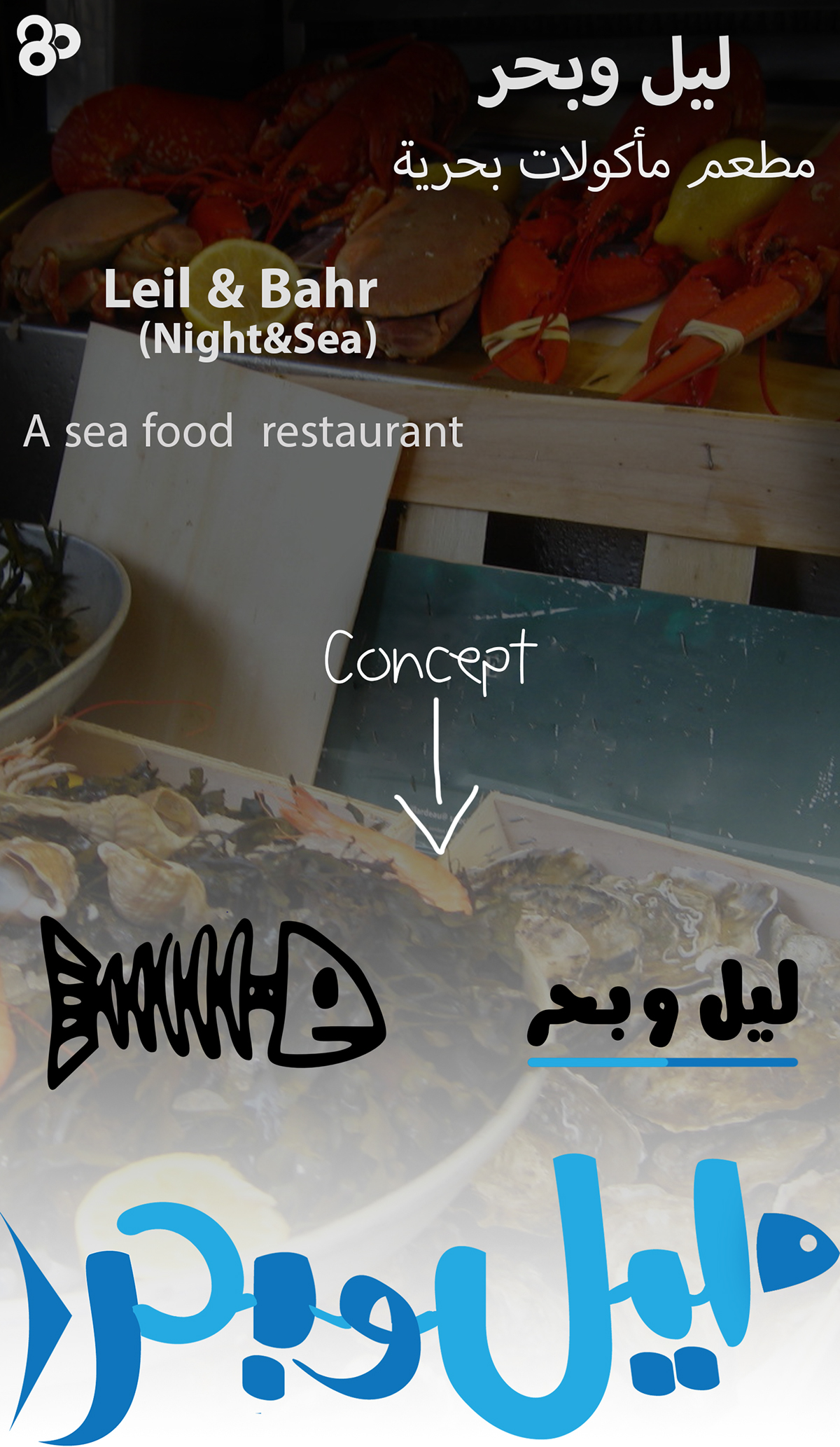 night sea Night&Sea Leil&Bahr restaurant seafood Food  logo branding  ILLUSTRATION 