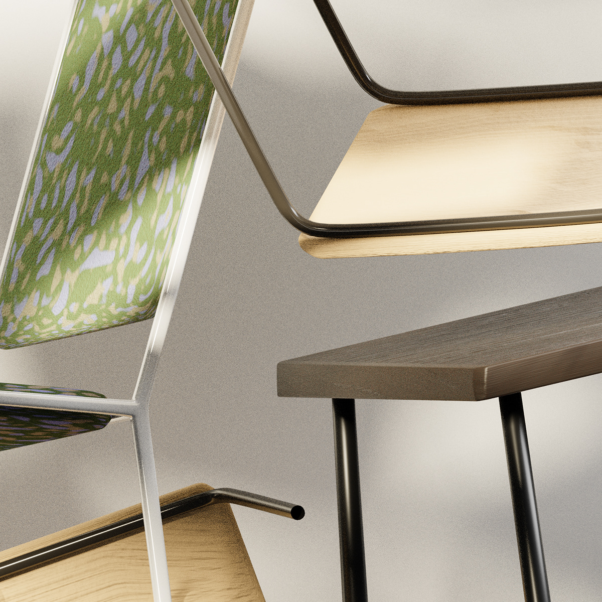 3D 3D illustration blender chairs floating furniture Render Shadows sunlight textures