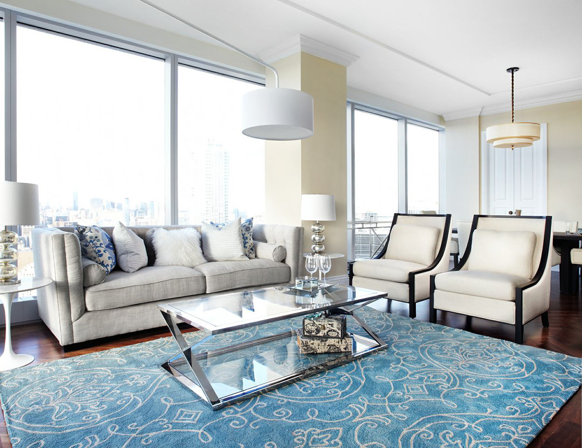 Condo residential FLOOR Lamp lounge chairs glass table Marble side tables contemporary accent Interior Toronto