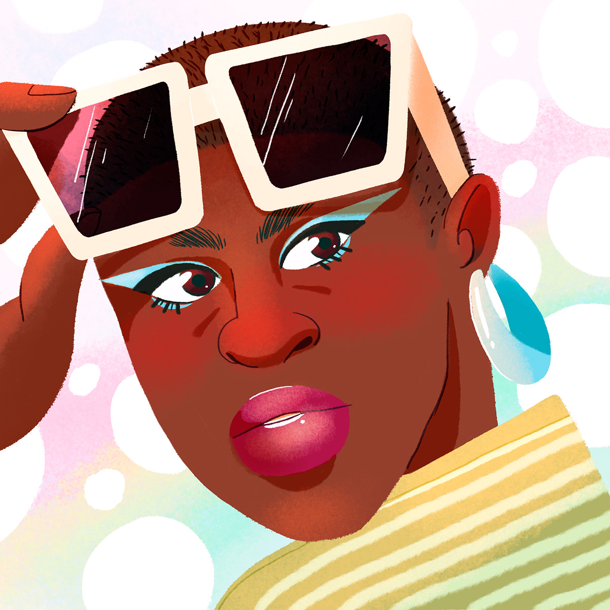 magazine Fashion  editorial vibrant colors portrait makeup black woman bald pop music album cover
