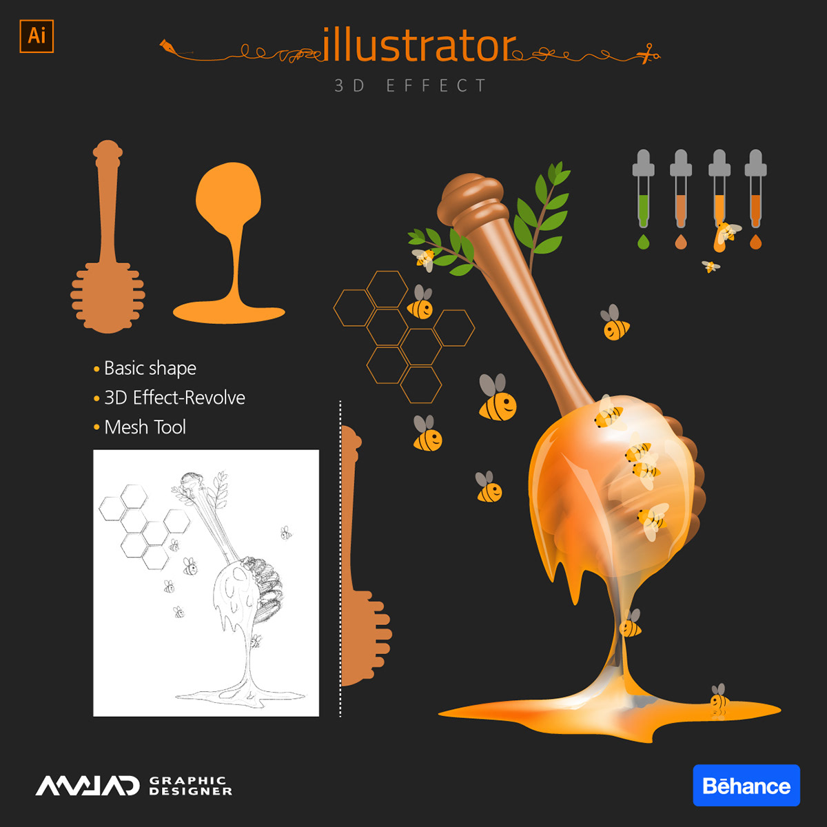 3D brushes effect Illustrator map art model