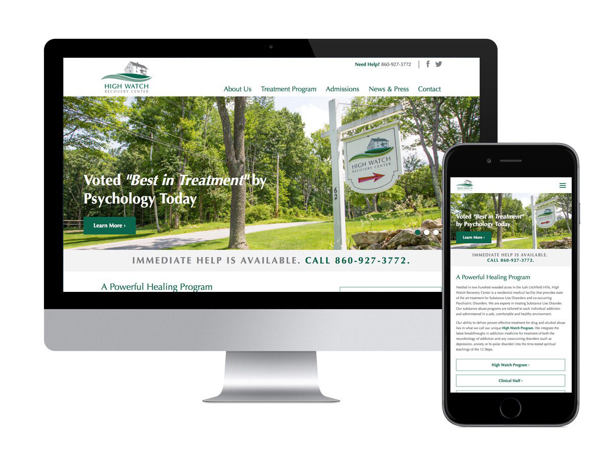 high watch recovery Recovery Center Treatment center websites wordpress cms Responsive Mega Drop-Down website redesign redesign Connecticut mobile