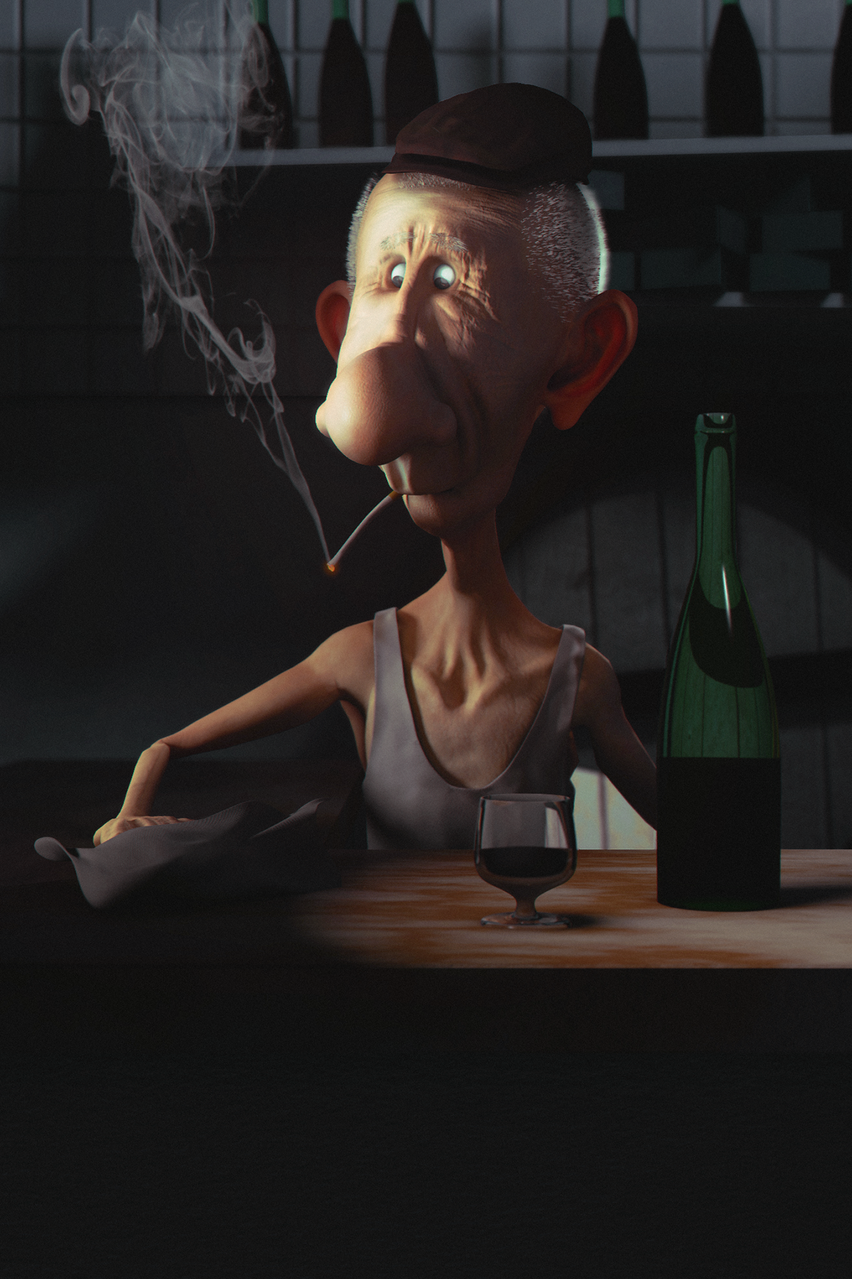 alfredo wine Character smoke bar tiago andre alves Maya Mudbox photoshop 3D Character character concept