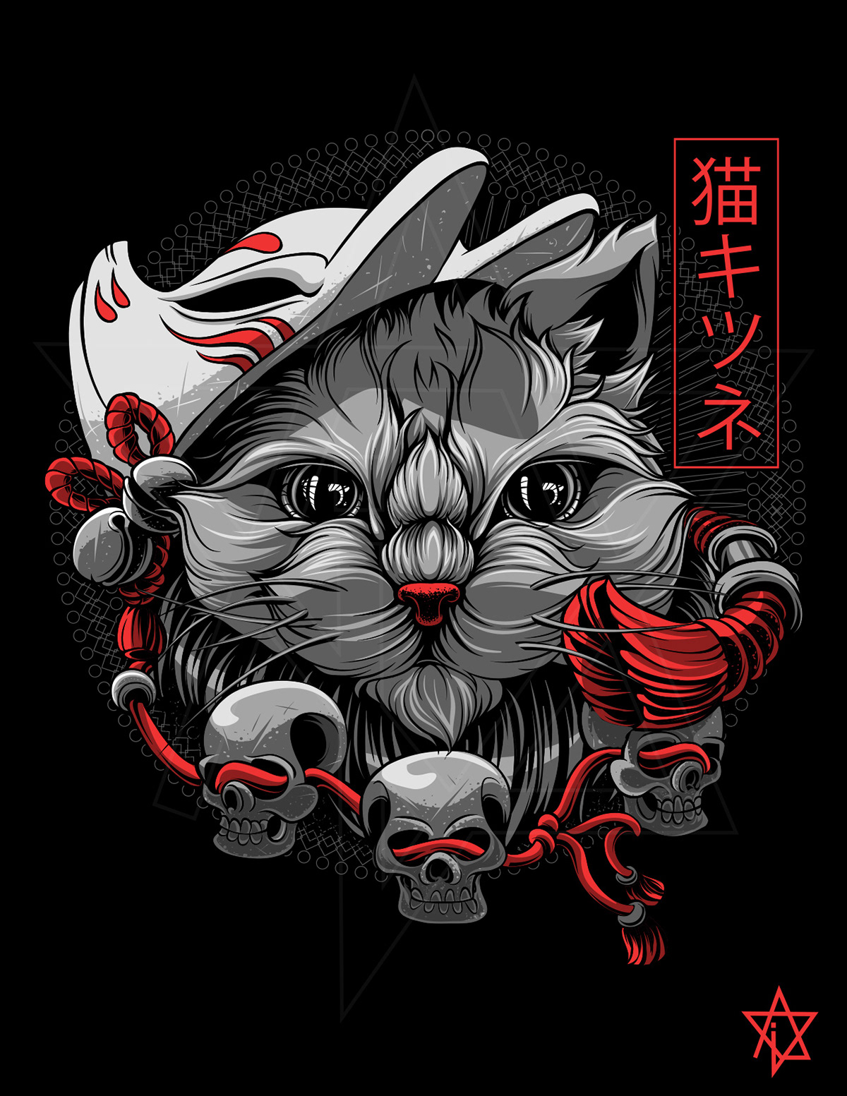 neko kitsune Cat FOX ILLUSTRATION  apparel t-shirt