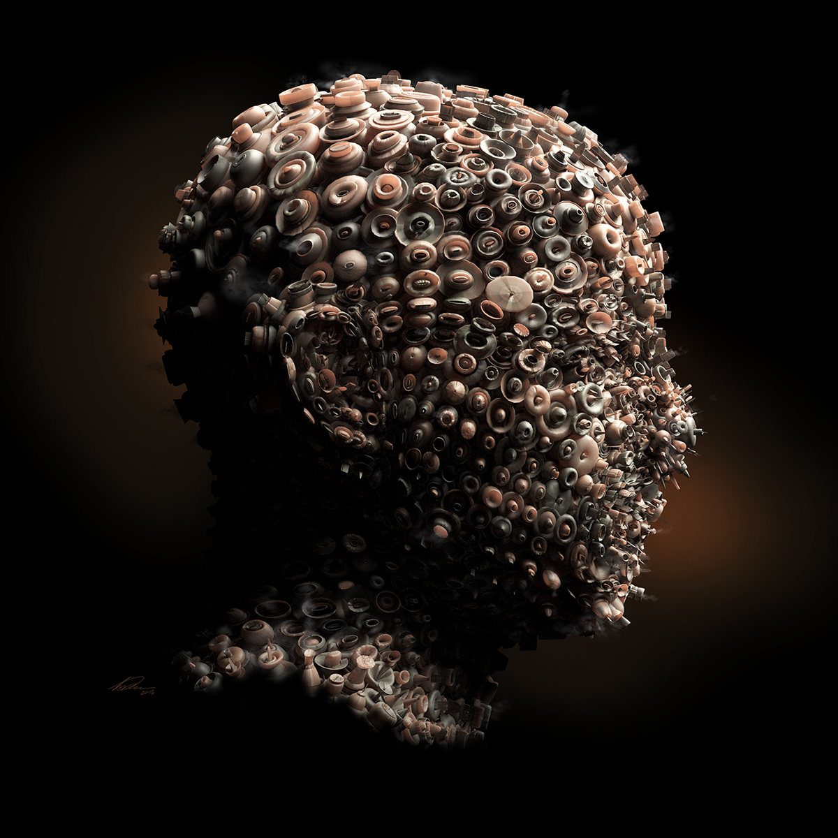 3D 3d procedural modeling Abstract Art head profile modern rembrandt lighting rendering surreal