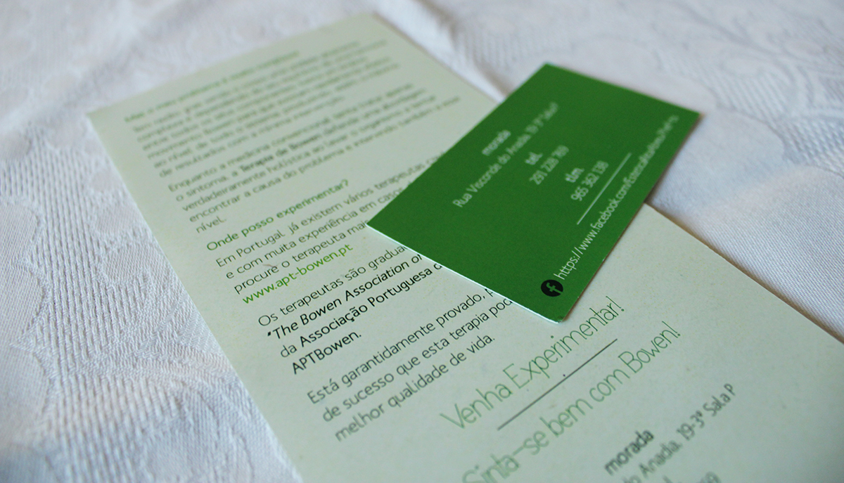 BOWEN therapy flyer business card leaves Nature mind body green pattern relax