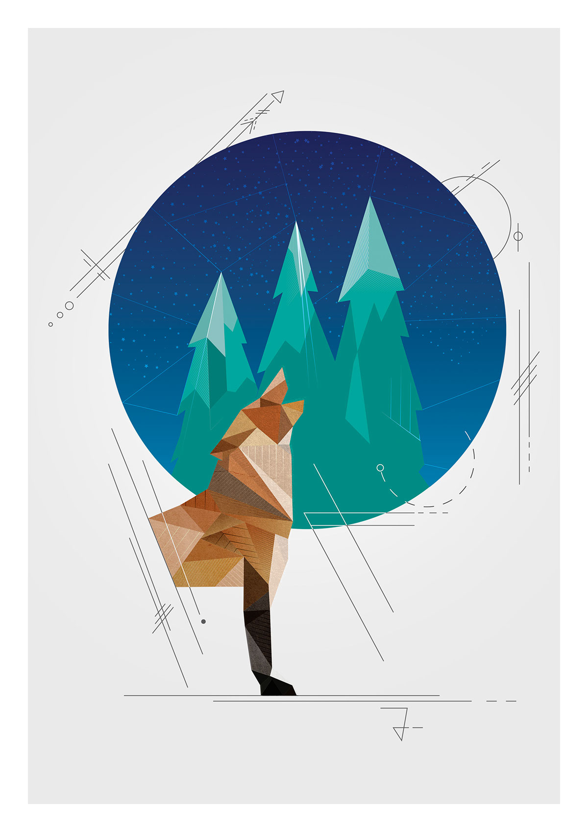 poster geometric design geometric wolf geometric ink inking print poster creative poster