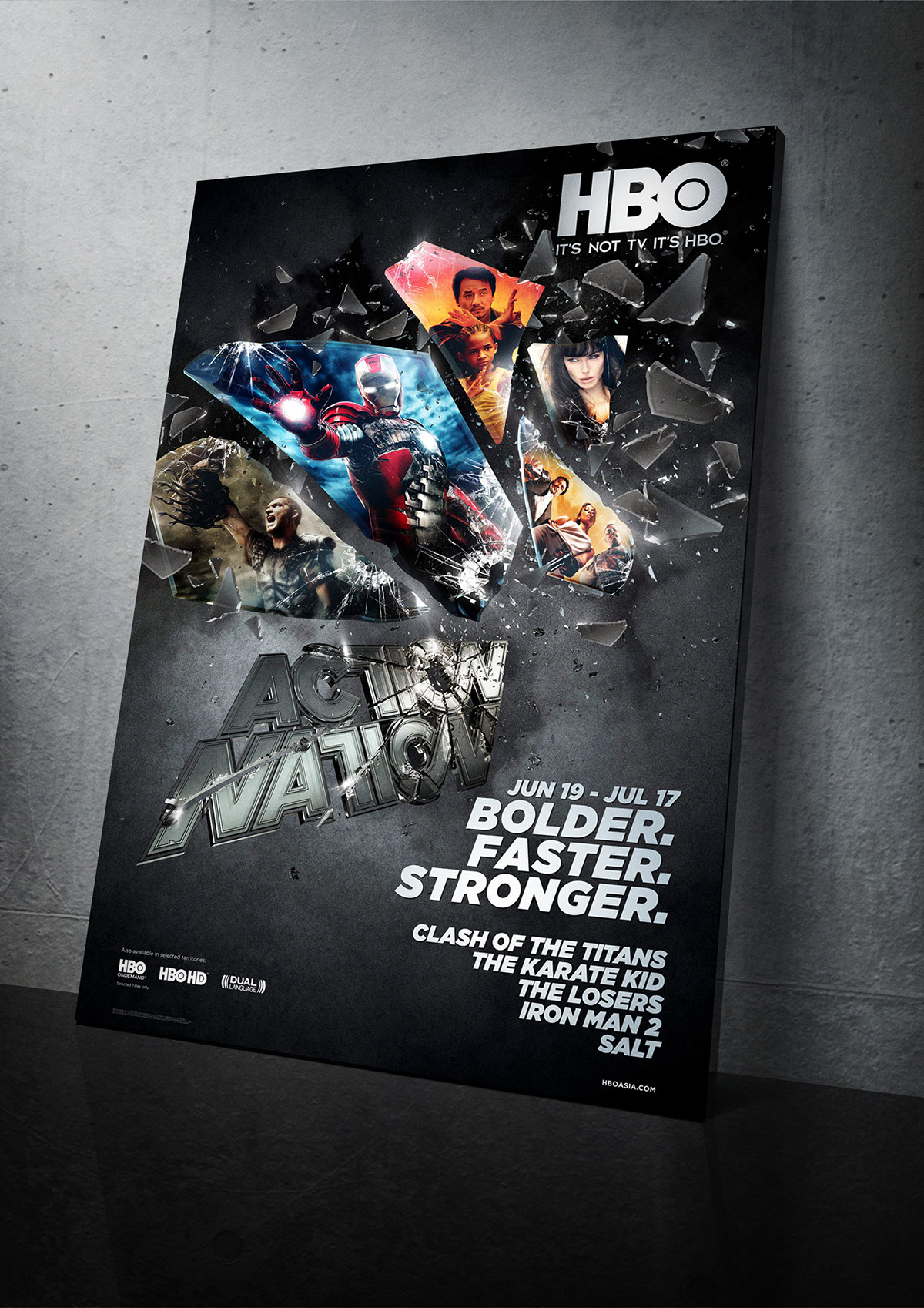 logo cinema4d hbo action glass HBO Asia 3d logo shatter typo
