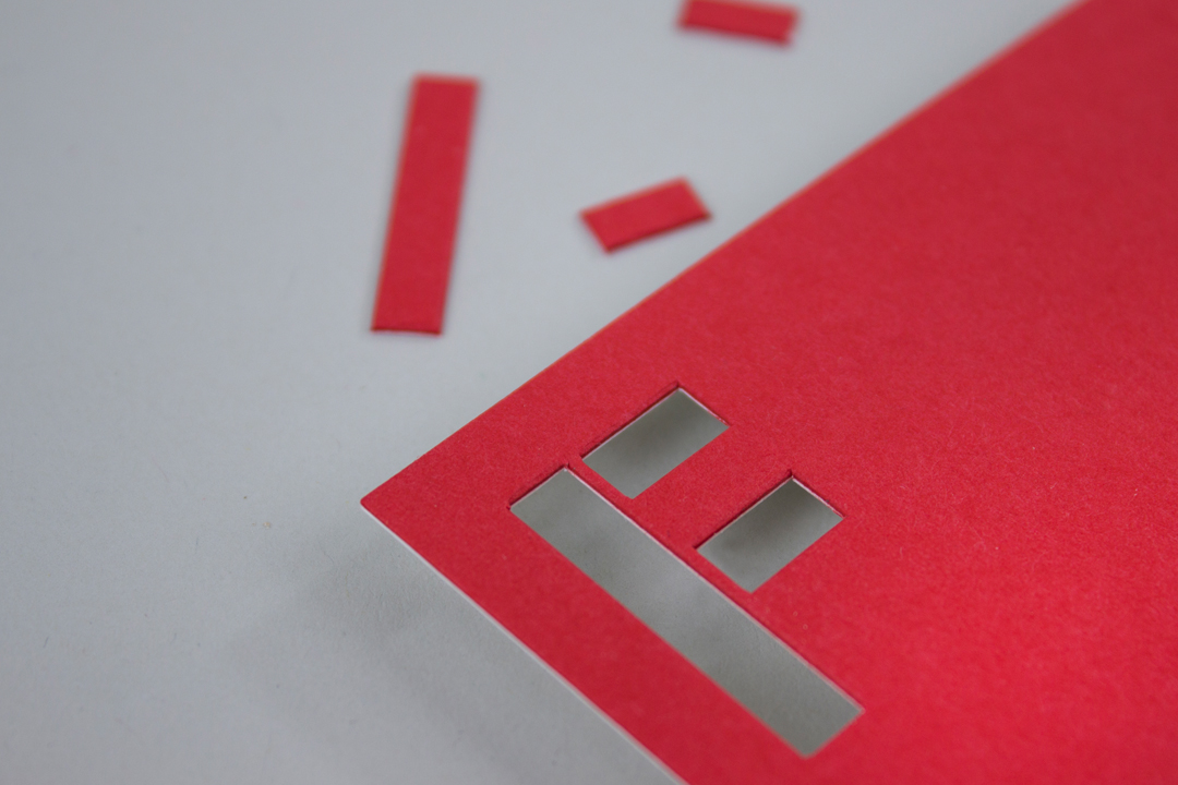 red White letterpress Duplexed paper stock Diecut stencil identity