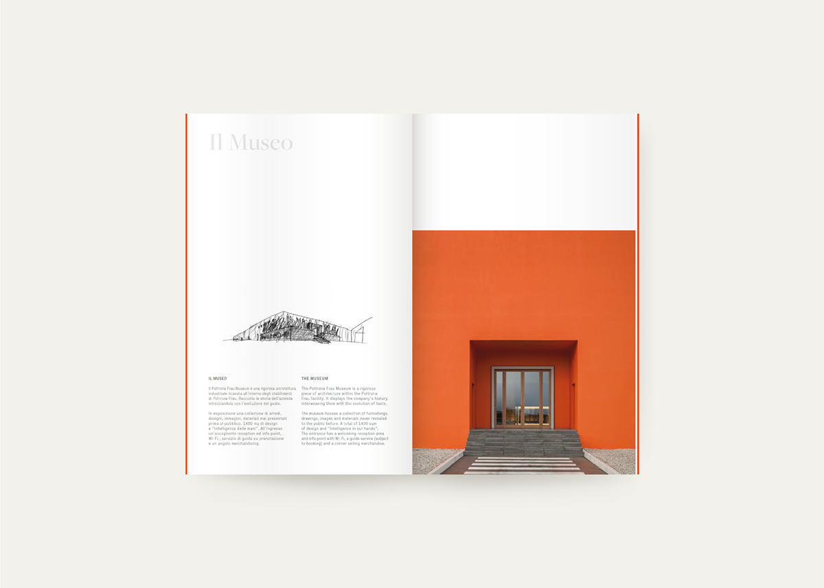 editorial graphic design  Poltrona Frau museum brochure studio fm milano