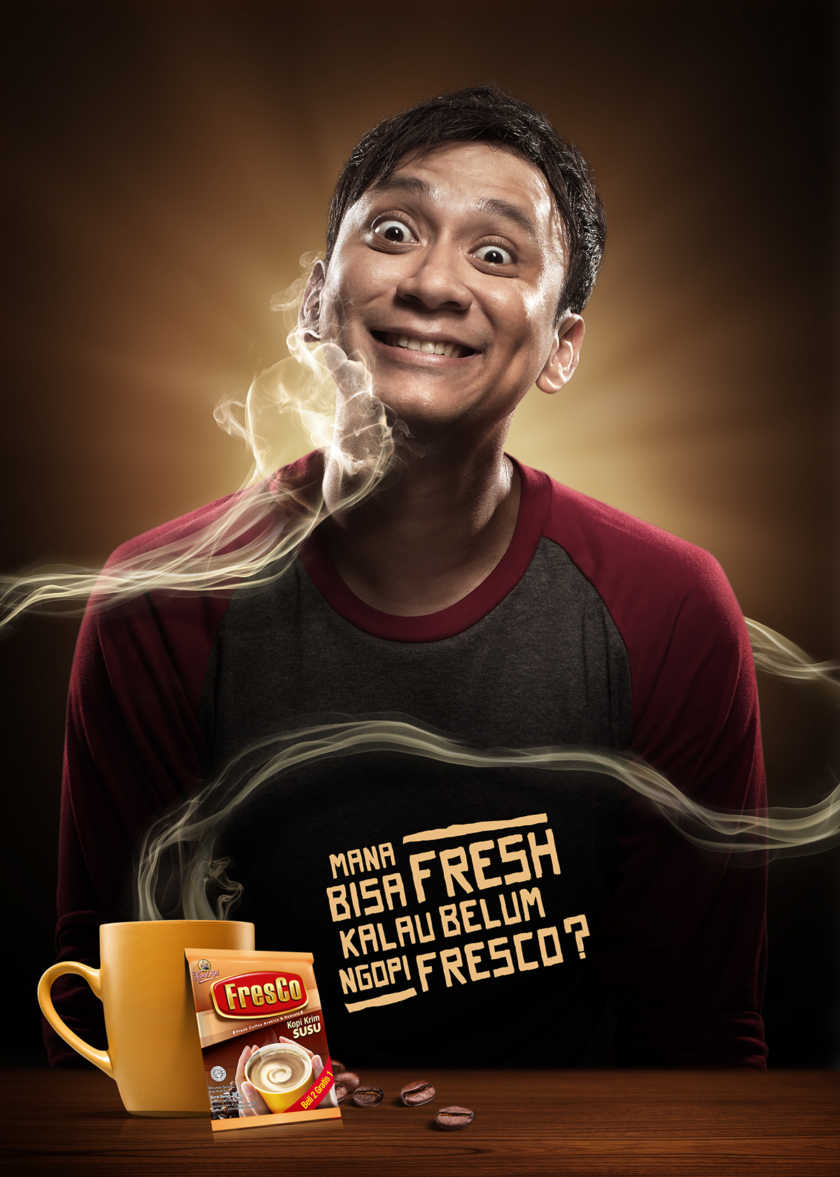 print ad Advertising  digital imaging  Photo Manipulation  Coffee fresco Kapal Api indonesia graphic design  retouching 