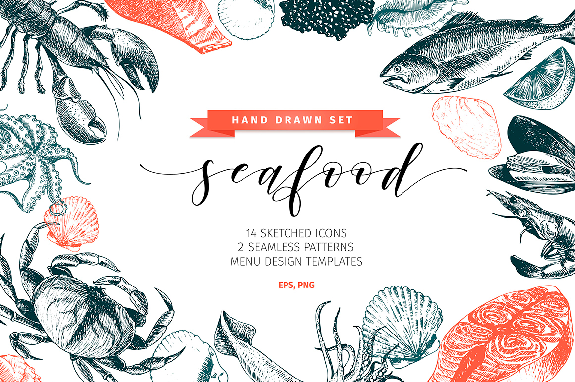 seafood restaurant branding  identity sketch art design hand drawn engraved