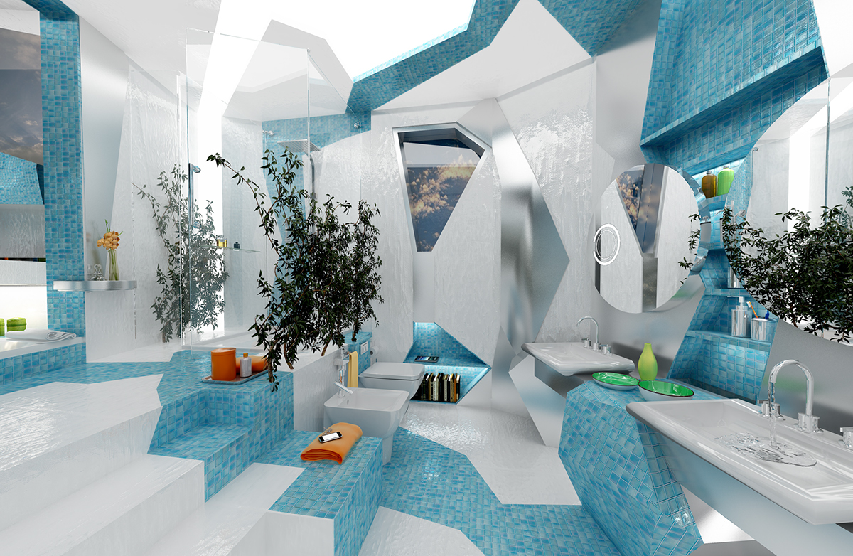 water geometry Gemelli Design blue bathroom