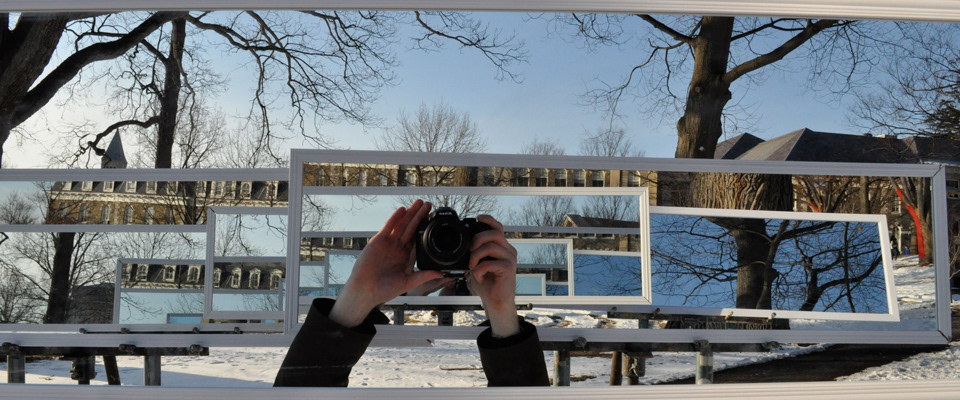 Jake Rudin mirror installation installation photo digital phot mirrors arts quad Cornell