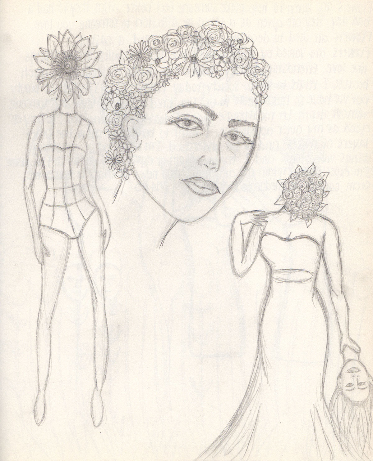 sketch book pencil sketches Flowers figures