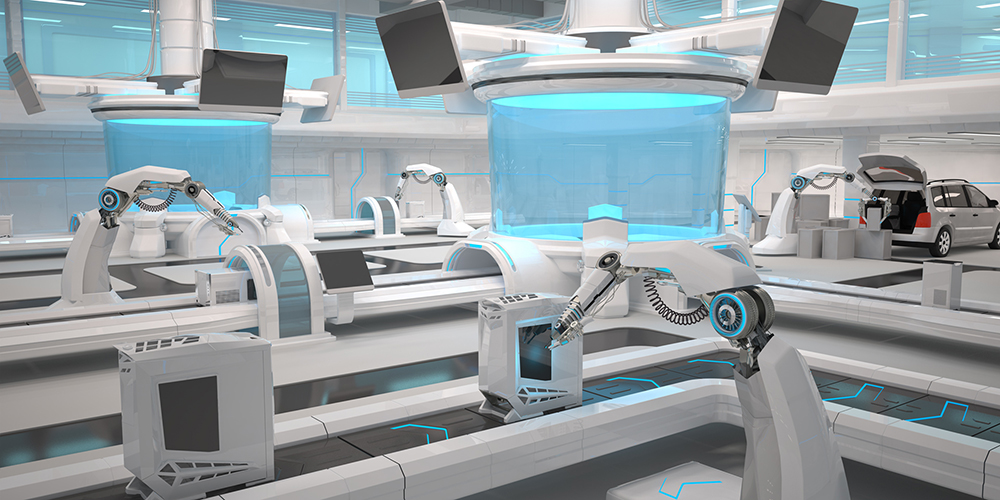 Scifi future laboratory robot Scientist department manufactory Cyborg blue Production Creative Retouching retouch 3D V-ray sci-fi