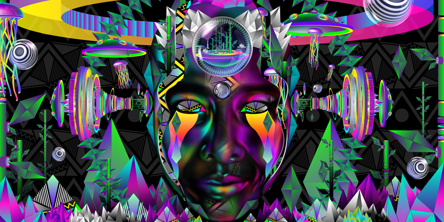 psy art design Web electro club party portrait face color neon Bangkok tribal techno graphic